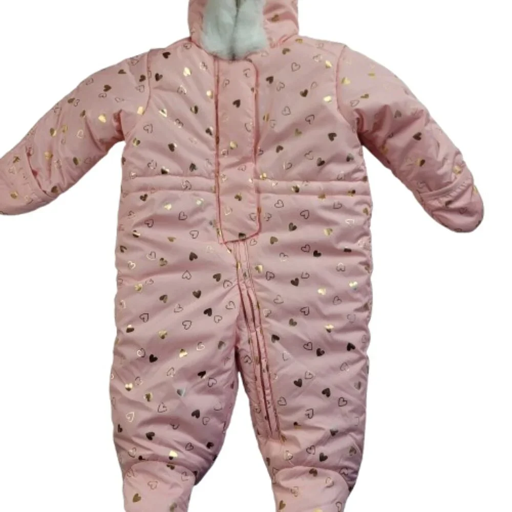 The Children’s Place Baby Girl Snowsuit 6-9M Pink Gold Hearts
